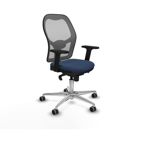 Jorquera sincro malla gris similpiel azul marino brazos 2D base aluminio  ruedas 65mm engomada