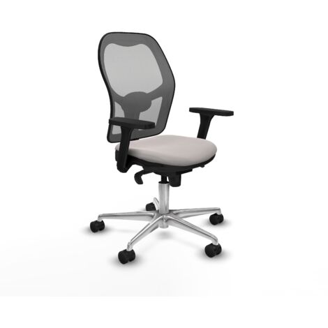 Jorquera sincro malla gris similpiel blanco brazos 3D base aluminio  ruedas 65mm nailon
