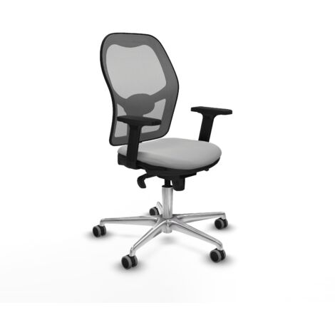 Jorquera sincro malla gris similpiel gris claro brazos 2D base aluminio  ruedas 65mm engomada