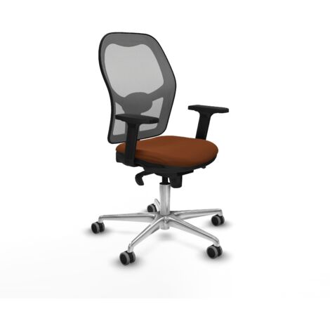 Jorquera sincro malla gris similpiel marrón brazos 2D base aluminio  ruedas 65mm engomada