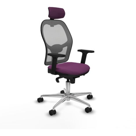 Jorquera sincro malla gris similpiel morado brazos 2D base aluminio cabecero 2D ruedas 65mm nailon