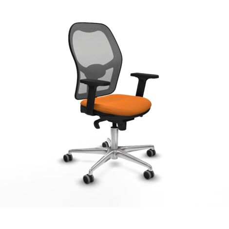 Jorquera sincro malla gris similpiel naranja brazos 2D base aluminio  ruedas 65mm engomada