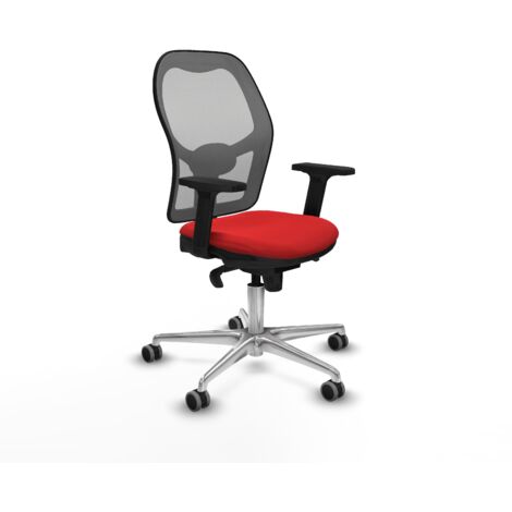 Jorquera sincro malla gris similpiel rojo brazos 2D base aluminio  ruedas 65mm engomada