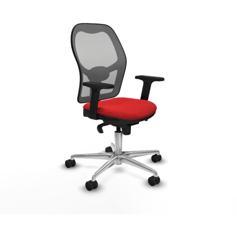 Jorquera sincro malla gris similpiel rojo brazos 2D base aluminio  ruedas 65mm nailon