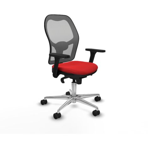 Jorquera sincro malla gris similpiel rojo brazos 3D base aluminio  ruedas 65mm nailon