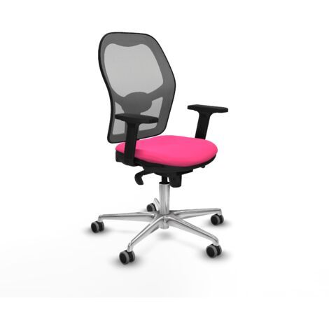 Jorquera sincro malla gris similpiel rosa brazos 2D base aluminio  ruedas 65mm engomada
