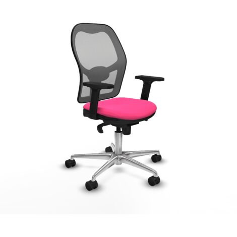 Jorquera sincro malla gris similpiel rosa brazos 2D base aluminio  ruedas 65mm nailon