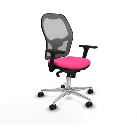 Jorquera sincro malla gris similpiel rosa brazos 3D base aluminio  ruedas 65mm nailon