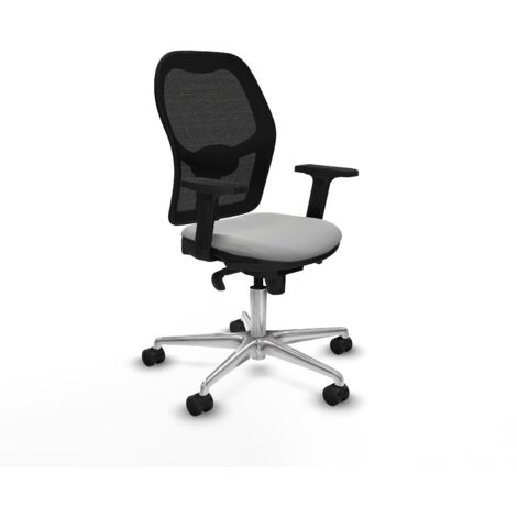 Jorquera sincro malla negra similpiel gris claro brazos 2D base aluminio  ruedas 65mm nailon
