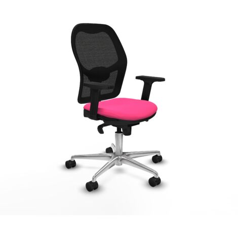 Jorquera sincro malla negra similpiel rosa brazos 2D base aluminio  ruedas 65mm nailon