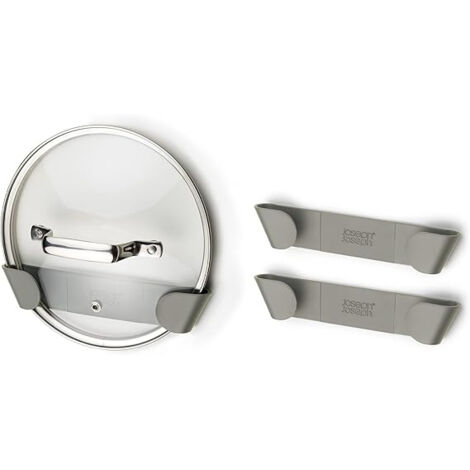 Joseph Joseph Duo, Organizador para Cajones Cocina, Soporte autoadhesivo para tapas de ollas y sartenes, Instalación fácil sin herramientas, ideal para tapas de hasta 24 cm, gris