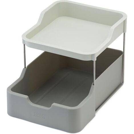Joseph Joseph Duo Organizzatore per Armadio da Cucina a 2 livelli con cassetto, Porta Spezie, Organizzatore per bustine e barattoli, Grigio
