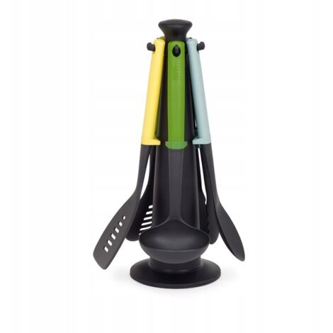 Joseph Joseph Duo Utensili Cucina, Set accessori 5 pezzi con Porta Utensili, mestoli, cucchiai e spatola, resistenti al calore, Multicolore