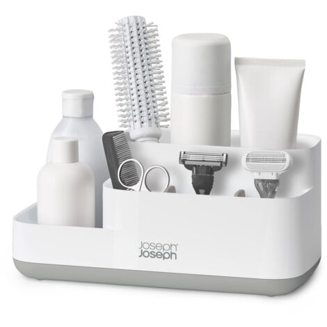 Joseph Joseph EasyStore - Organizzatore Portaoggetti e Portaspazzolini da bagno, smontabile e facile da pulire, Bianco/Grigio