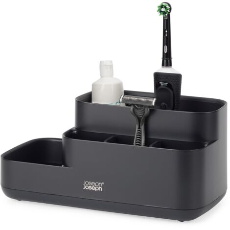 Joseph Joseph EasyStore Organizzatore Portaoggetti e Portaspazzolini da bagno, smontabile e facile da pulire, Nero Matte