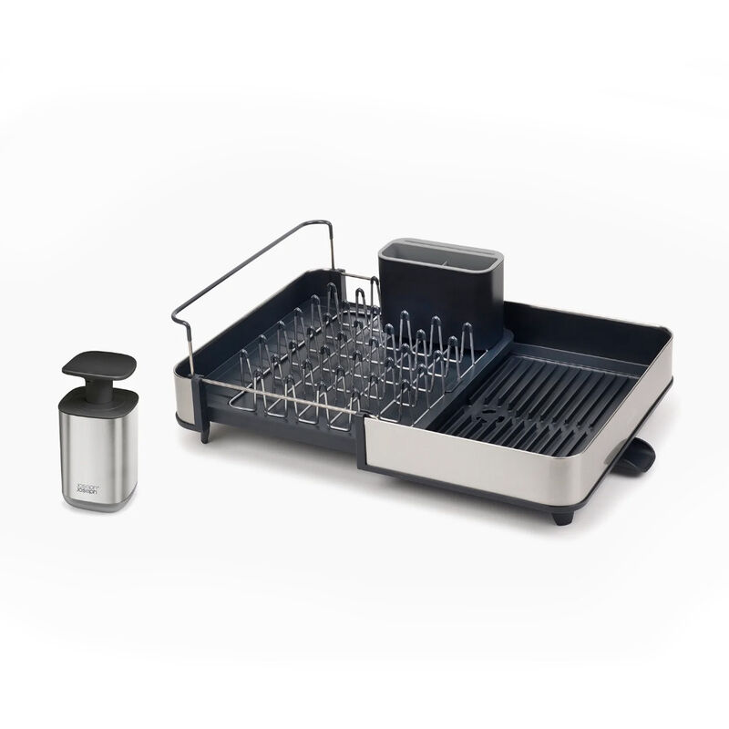 Joseph Joseph Extend Egouttoir extensible avec bonde + pompe à savon liquide inox