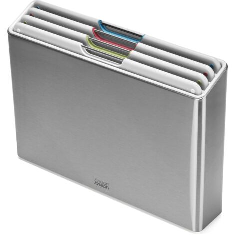 Joseph Joseph Folio Set di 4 pezzi, Taglieri da cucina in plastica, Colori Codificati, con Custodia Porta Taglieri