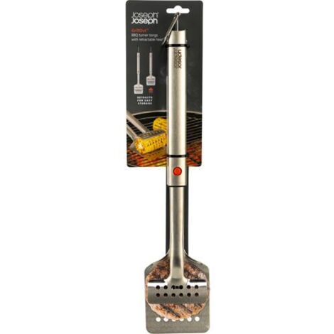 Joseph Joseph GrillOut™ Zange, mit einziehbarem Kopf und 2-in-1-Design, perfekt für die Handhabung von Lebensmitteln auf dem Grill, Edelstahl, einfache Reinigung und Lagerung - Farbe Edelstahl
