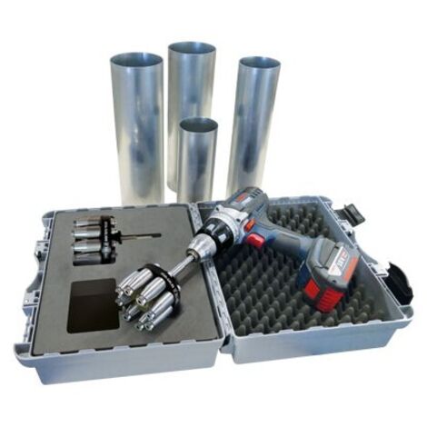 Jouanel – Évaseurs à galets pour tuyaux de descente Ø 80 mm et 100 mm – Acier inoxydable – Valise de transport incluse – Évasement rapide 150-500 t/min