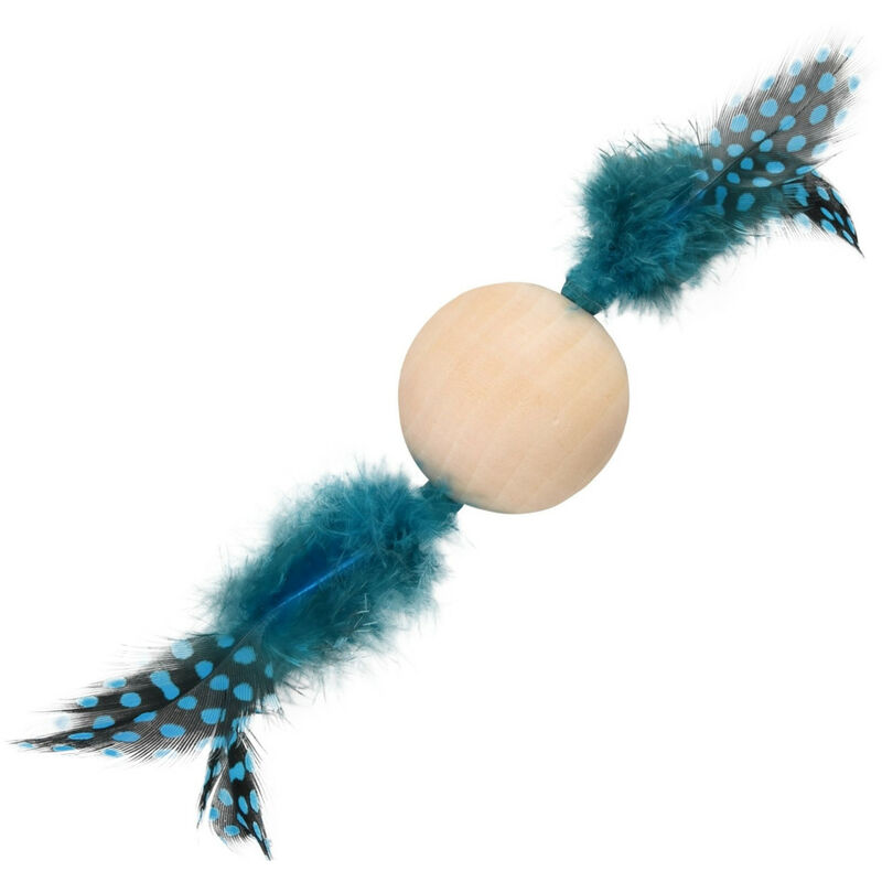 Jouet 1 Balle en bois avec plume 13 x 4 cm jouet pour chat couleur aléatoire. - Flamingo Pet Products - Multicolor
