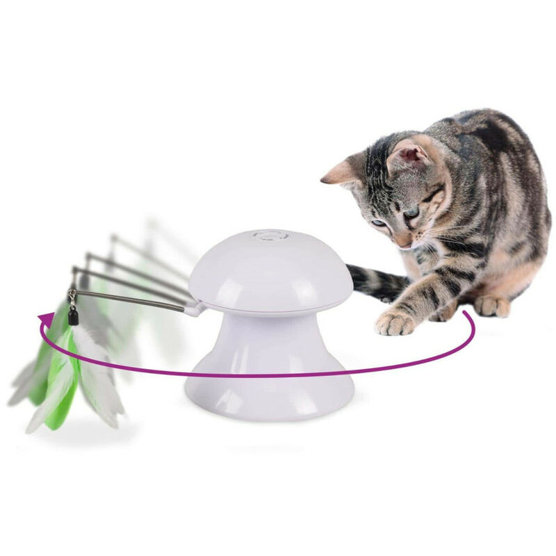 Jouet 2 en 1 avec plume et pointeur lumineux pour chat. Blanc - Animallparadise