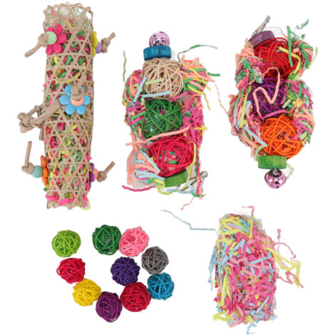 Jouet à mâcher coloré pour perruches et calopsittes avec clochette - Anti-ennui et jeu de recherche de nourriture