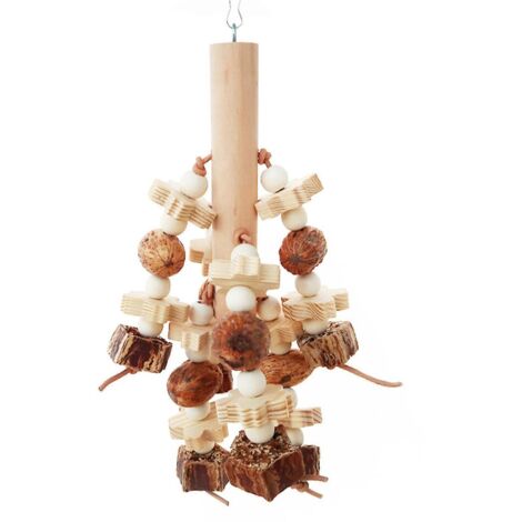 Jouet à mâcher en bois en forme de perroquet, 28 cm de hauteur, blocs de bois naturel, perles multicolores