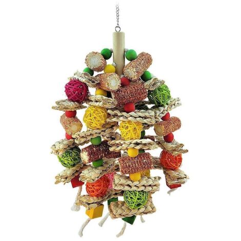 Jouet à mâcher en paille et épi de maïs pour perroquet, idéal pour les calopsittes et les conures africaines.