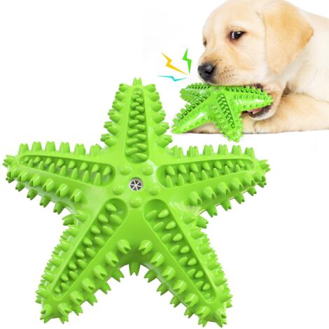 Jouet à mâcher interactif en caoutchouc naturel avec couineur pour chiens de taille moyenne - Vert