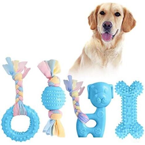Jouet à mâcher pour chiot, ensemble de 4 pièces comprenant des boules de coton et des ficelles.