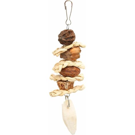 Jouet à mâcher pour noix de feuille de maïs, jouet à mâcher pour oiseaux, jouet à ronger pour cage à oiseaux avec crochet en acier inoxydable, noix de feuille de maïs naturelle
