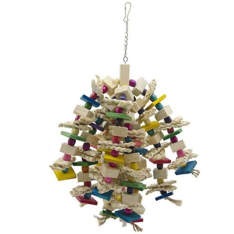 Jouet à mâcher pour perroquet : perles en bois, blocs, feuilles de maïs tressées