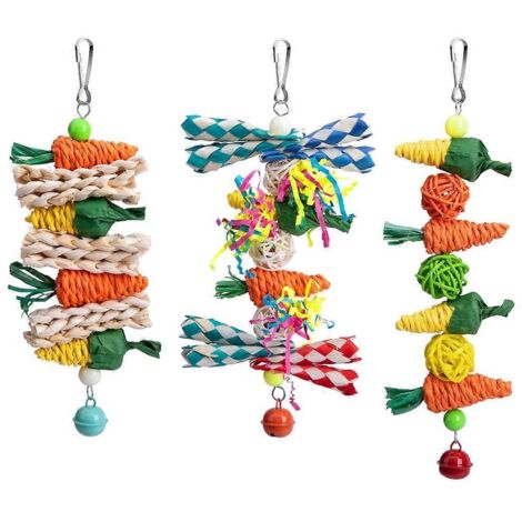 Jouet à mâcher pour perroquets (3 pièces), idéal pour les perruches, les calopsittes et les conures.