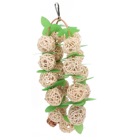 Jouet à Mâcher pour Perroquets - Balançoire en Rotin avec Feuilles et Boule en Bois - Décoration de Cage