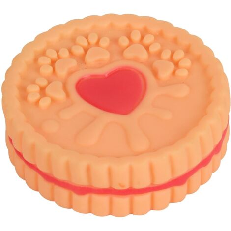 Jouet à mâcher rond en forme de biscuit avec couineur - Jouet en caoutchouc interactif, durable et nettoyant pour les dents, avec son pour un service pratique et affectueux pour votre animal de compag
