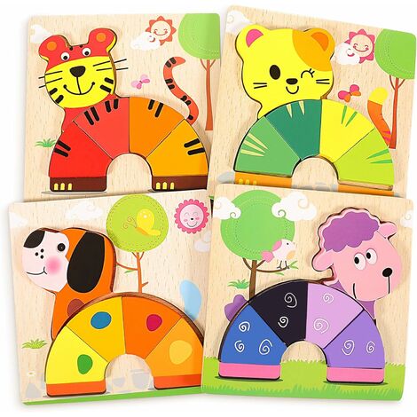 Jouet Bébé Puzzle 3D Enfant, ,4 Packs Jouet Bebe Puzzles en Bois Enfan Puzzles Animaux en Bois