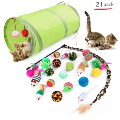Jouet Chat, 21PCS Jouets pour Chat, Chat Teaser Jouet,De Boule De Chat Tunnel Chat Jeu pour Chaton