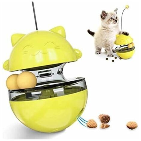 Jouet Chat 4 en 1, Jouet Gobelet pour Chat Tumbler Balle Interactive Chat avec Double Boule avec Distributeur de Nourriture Convient pour Chat l'éducation Formation Jeu