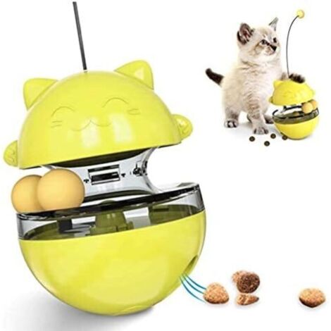 Jouet Chat 4 en 1, Jouet Gobelet pour Chat Tumbler Balle Interactive Chat avec Double Boule avec Distributeur de Nourriture Convient pour Chat l'éducation Formation Jeu