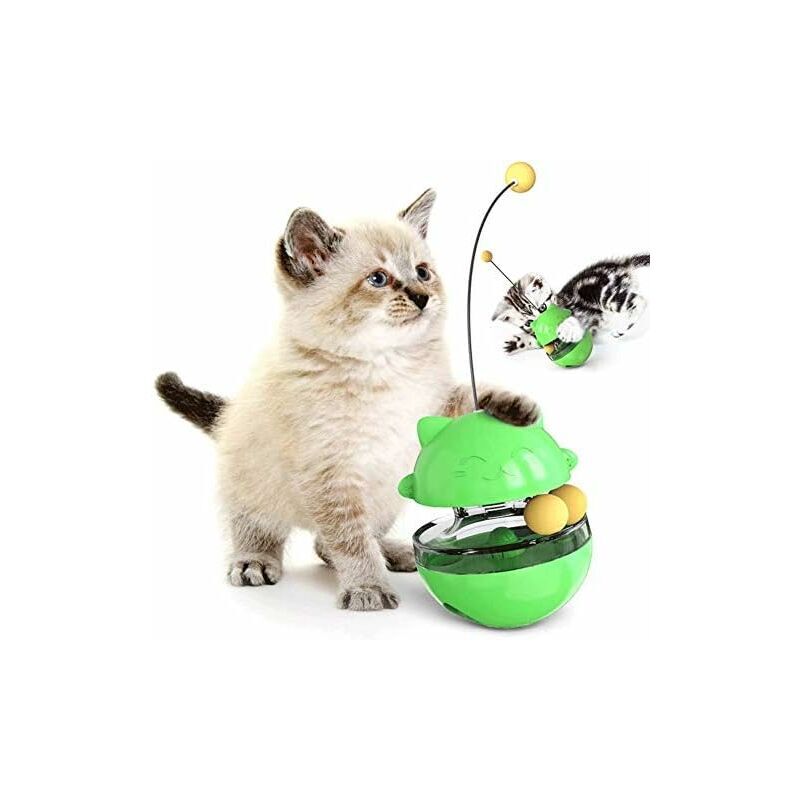 Jouet Chat avec Balle et Plume, Jouet Interactif Chat avec Baton pour Chat, Jouet Distributeur Croquette Chat Facile à Nettoyer