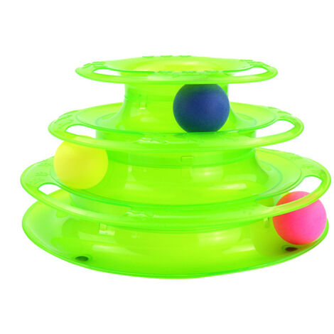 Jouet Chat/Chien Tour De 4 Pistes en cercle - 3Balles -3 Étages - Vert