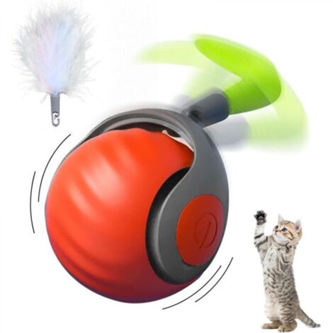 Jouet Chat Interactif, Balle Interactive Chat, Jouet Intelligent pour Chat, Jouet pour Chat avec Rechargeable par USB - 2 Modes de Travail, Balle Electrique Automatique Rotatif à 360° (orange)