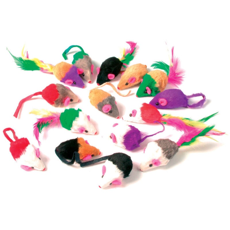 24 souris en fourrure. jouet pour chat. multi couleur .