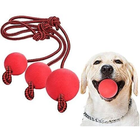 Jouet Chien Balle Corde, 3 Pièces Jouets à Mâcher pour Chats, Jouets pour Chien avec Corde de Balle en Caoutchouc-2 pièces de 5cm + 1 pièce de 7cm