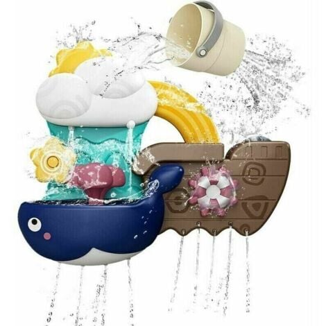 Jouet de bain bébé jouet de bain avec tasse, baleines et jouet de douche d'eau de bateau pour 18 mois + enfants garçons filles cadeau