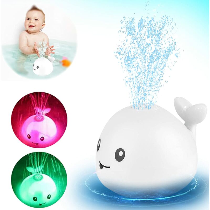 Jouet de bain et piscine pour bébé, baleine à jet avec LED(Blanc)