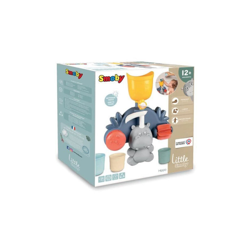Smoby - Jouet de bain Little Hippo - Toboggan et roues pour bébé de 18 mois - Bleu et vert