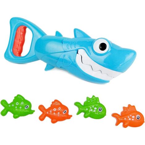 Jouet de douche de bébé 4PCS, requin bleu avec des dents,