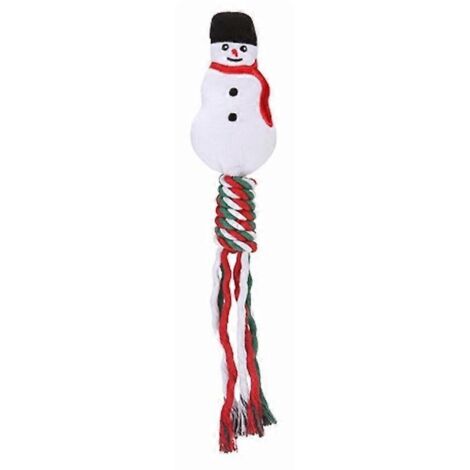 Jouet de Noël pour chien en corde Bonhomme de neige - Idéal pour tirer, jeu interactif et mâcher - Cadeau festif pour chien