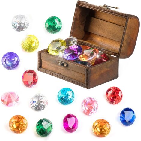 Jouet de plongée avec 15 gros diamants colorés dans un coffre de pirate, jouets sous-marins avec pierres précieuses, ensemble de jouets de plongée, jouet d'entraînement de natation, cadeau
